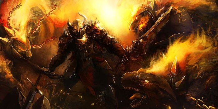 1280x850 Desktop Wallpapers Armor Swords Monsters Fantasy Fire fighting