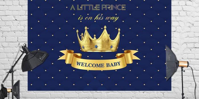 1000x916 Customized Photography Background Baby Shower Prince Crown Blue