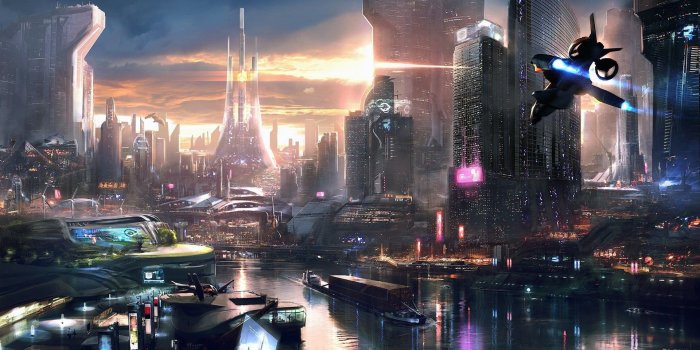 1920x1073 Sci-Fi city digital wallpaper, cyberpunk, science fiction