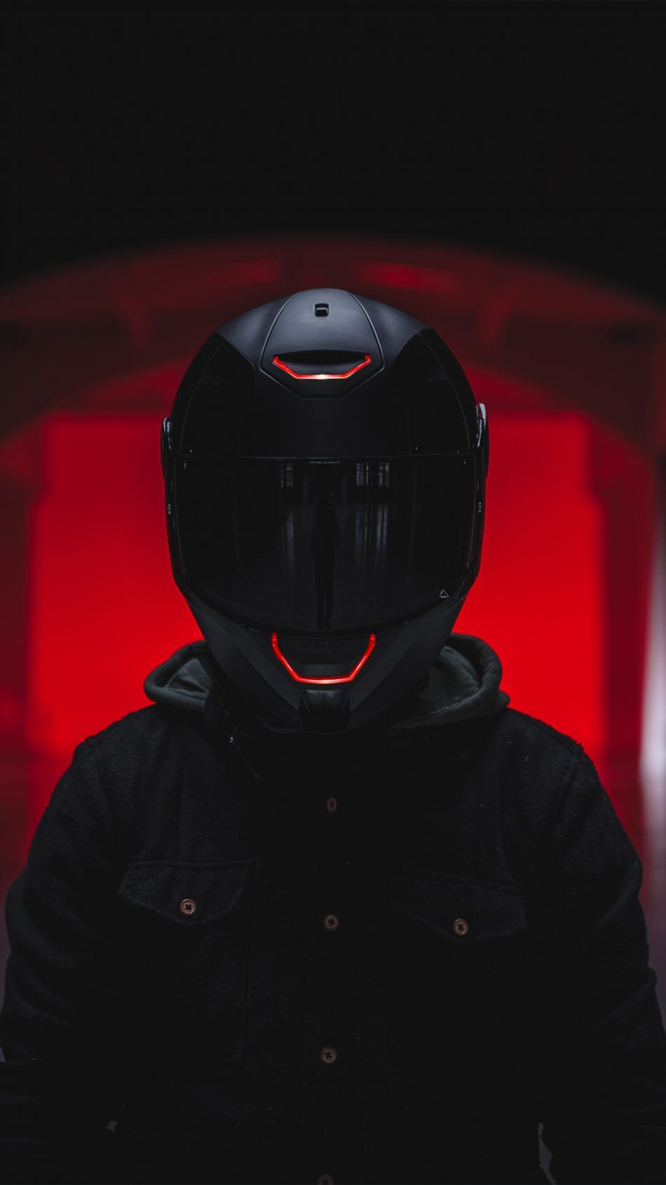 950x1689 Download Biker Helmet Red Light Free Pure 4K Ultra HD Mobile Wallpaper