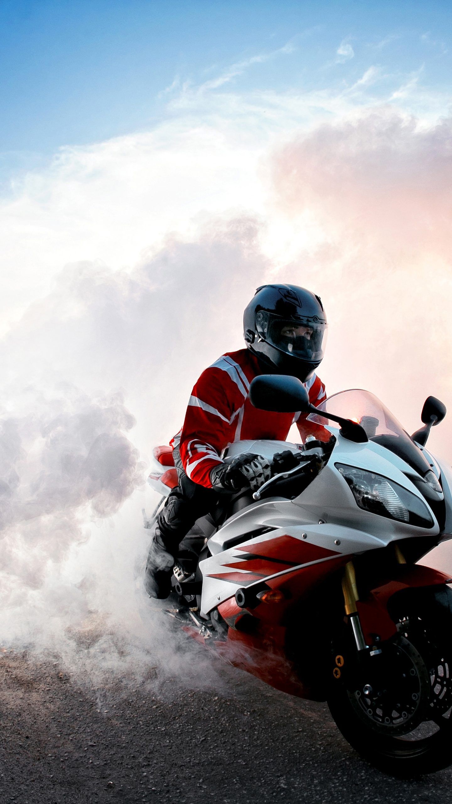 1440x2560 Biker Smoke Red Bike Road 4K Wallpaper - Best Wallpapers
