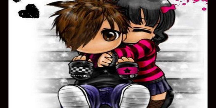 1024x768 Emo love, black, boy, emo, eyes, Fantasy, girl, heart, hug, love