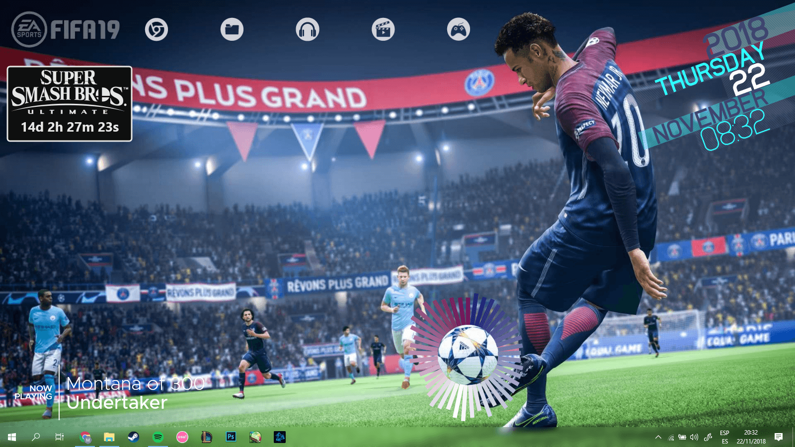 1600x900 Neymar Wallpaper (Matched visualizer colors with psg t-shirt