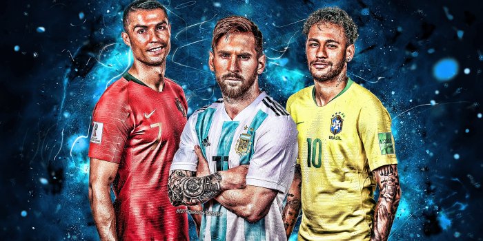 2880x1800 Download wallpapers Football stars, Neymar, Lionel Messi, Cristiano
