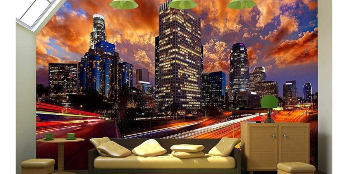 1500x1125 wall26 - Downtown La Night Los Angeles Sunset Skyline California from 110  Freeway - Removable Wall Mural | Self-Adhesive Large Wallpaper - 66x96