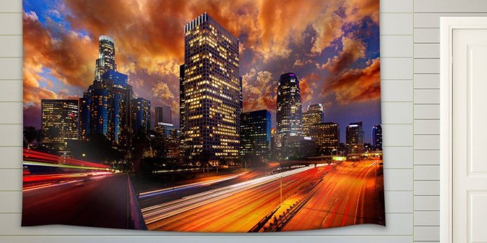 1000x1000 Downtown La Night Los Angeles Sunset Skyline California from 110 Freeway  Fabric Wall