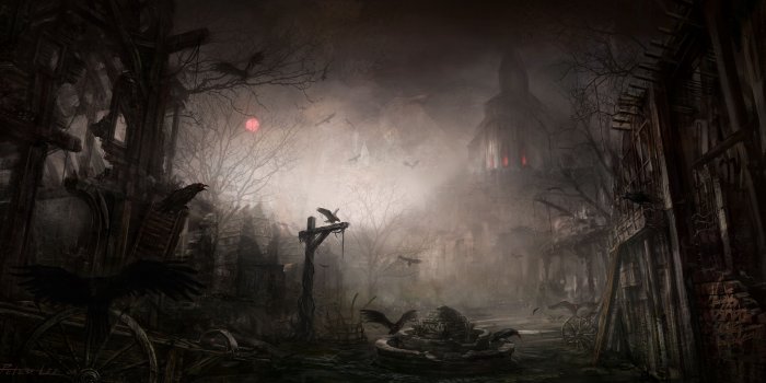 6000x2903 Diablo III: Dark Gothic Town 4K Wallpaper • GamePhD