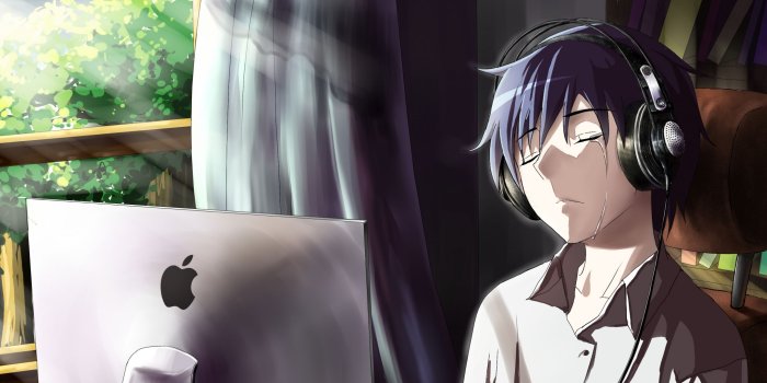 2560x1080 Anime Boy Crying In Front Of Apple Laptop, HD Anime, 4k Wallpapers
