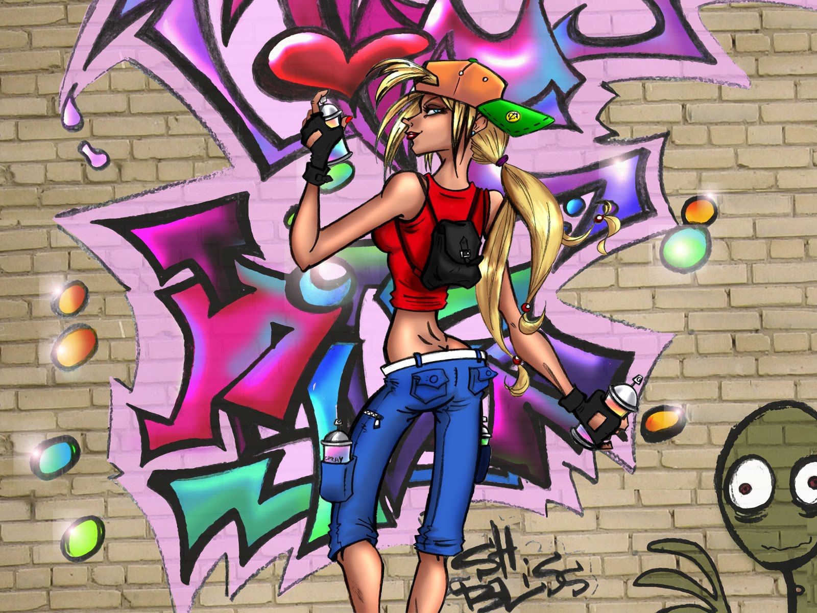 1600x1200 Graffiti Girl Draw with Spray Can | amazing graffiti in the world 2013