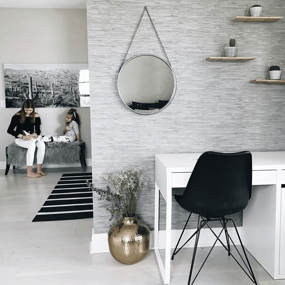 1080x1080 Contemporary Gray Faux Grasscloth Wallpaper