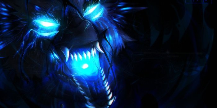 1332x850 Wallpaper face, wolf, predator, mouth, fangs, evil, horror, blue