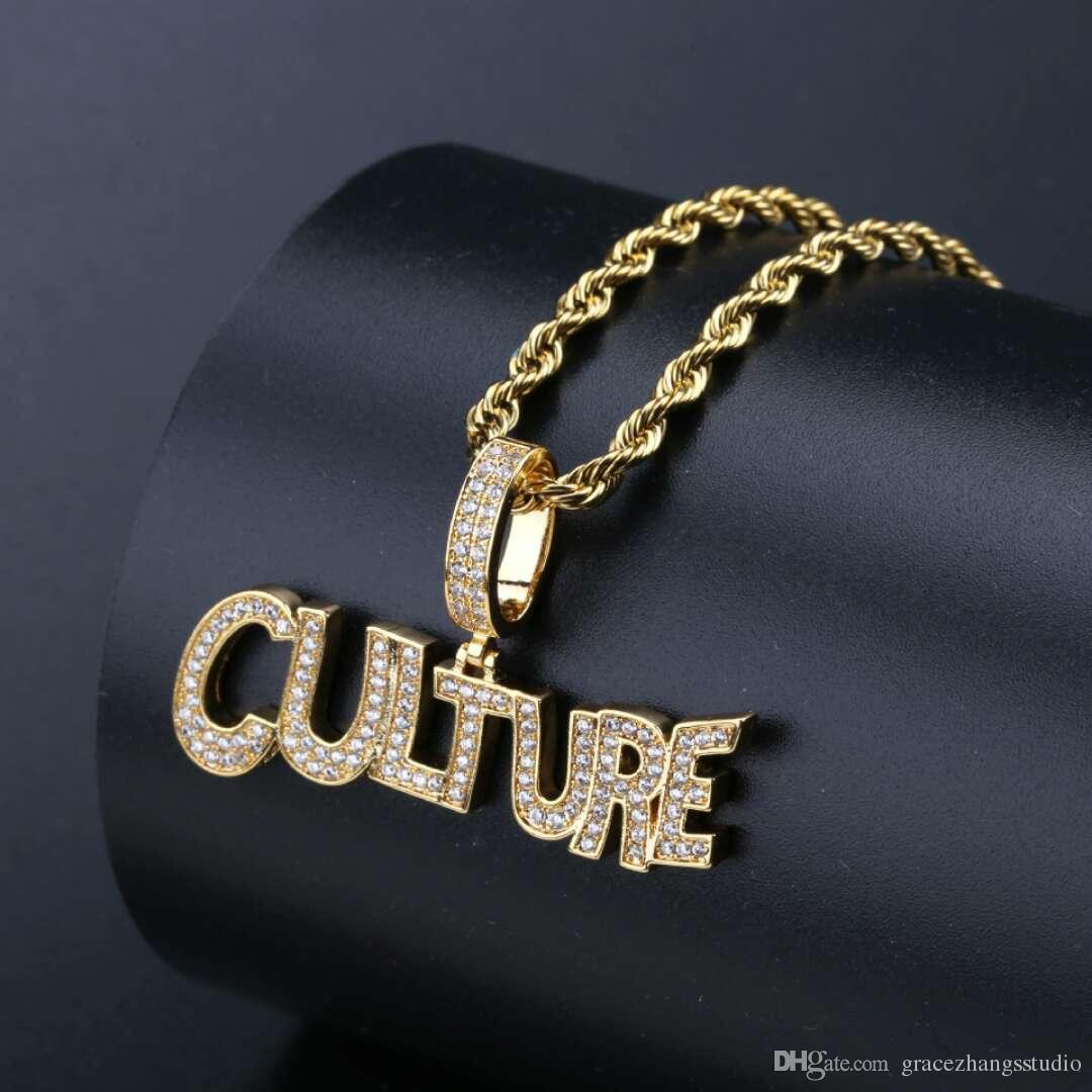 1080x1080 hip hop migos letters culture diamonds pendant necklaces for men luxury  gold silver capital pendants 18k gold plated copper zircons necklace
