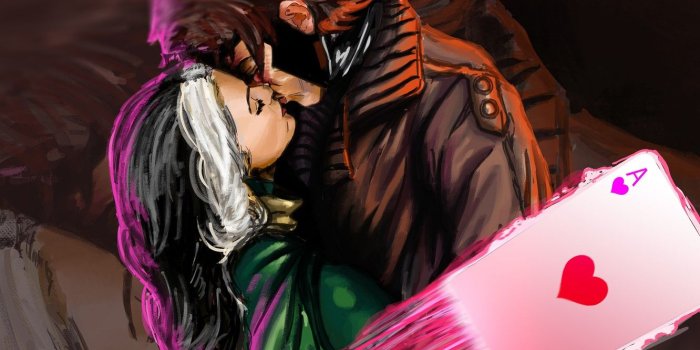 1332x850 Wallpaper kiss, two, X-Men, kiss, Marvel, Rogue, rascal, Gambit