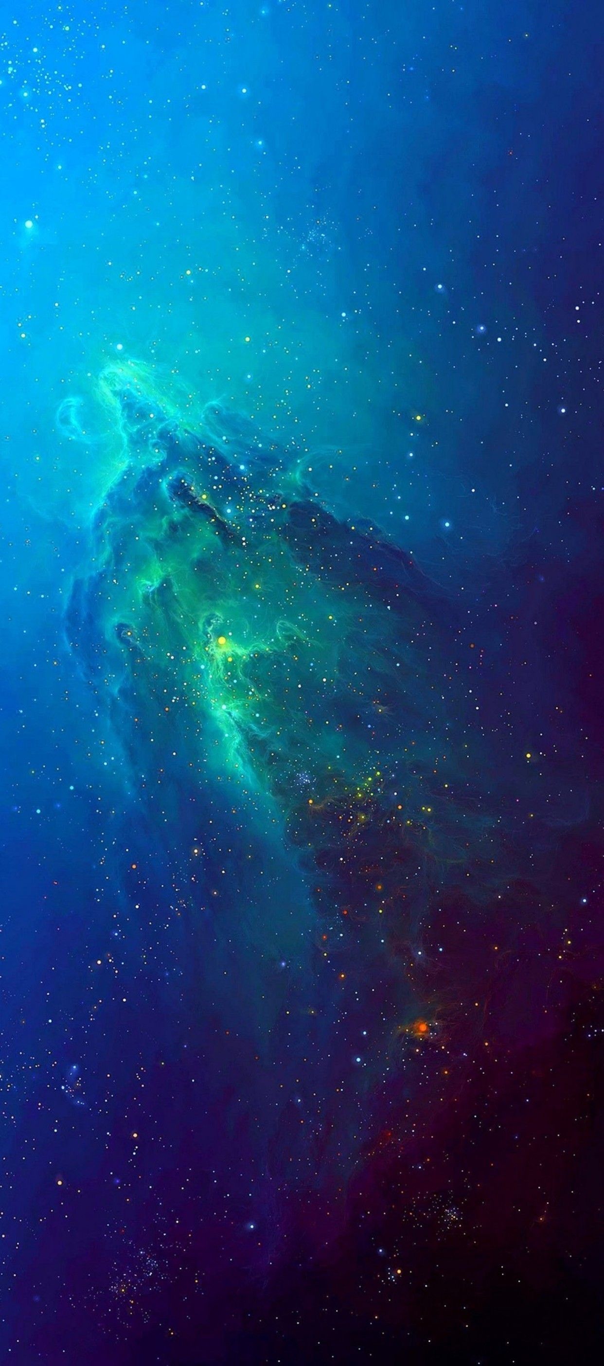 1242x2809 iOS 11, iPhone X, stars, space, blue, aqua, abstract, apple