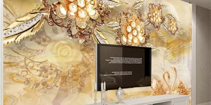 900x900 US $9.0 40% OFF|beibehang Custom wallpaper 3d photo mural light luxury rich  gold pearl flower jewelry background wall living room 3d wallpaper-in