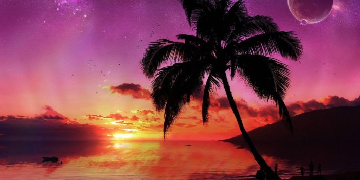 1600x916 Tropical Island Sunset Wallpapers