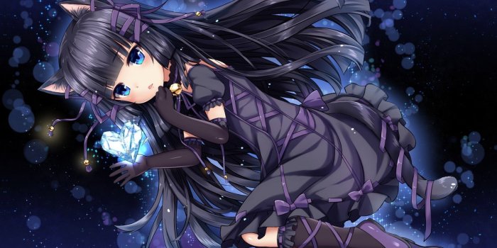 1929x1080 Download 1929x1080 Anime Cat Girl, Lolita, Black Hair, Cute, Gloves