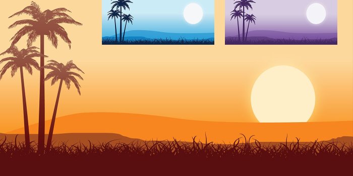 1400x980 Tropical Sunset Vector Wallpaper - Download Free Vector Art, Stock
