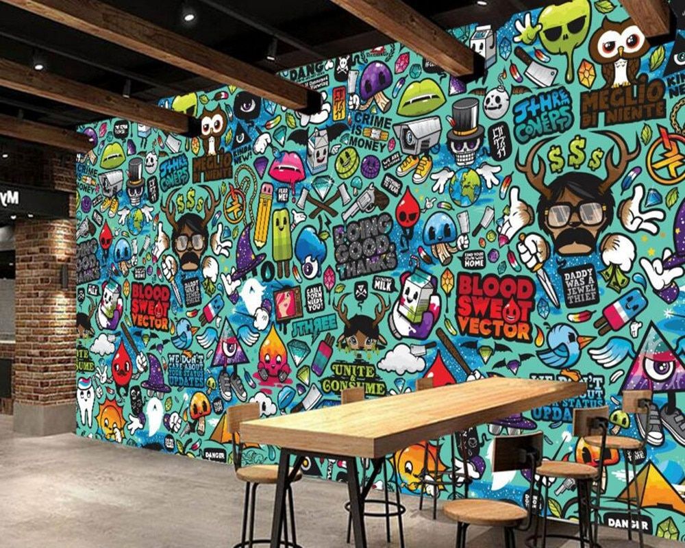 1000x800 US $13.0 48% OFF|Custom children's wallpaper abstract graffiti,3D cartoon  murals for living room children's room store wall vinyl wallpaper-in