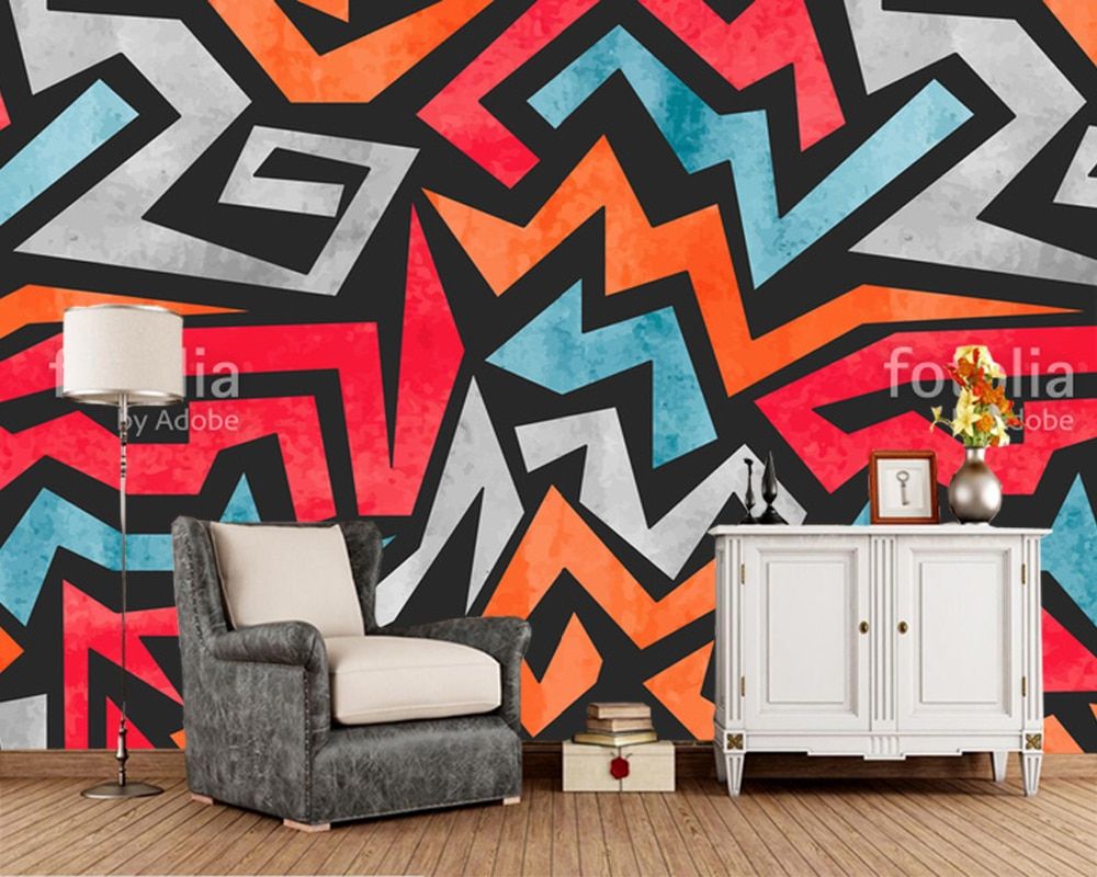 1000x800 US $15.9 47% OFF|Custom graffiti wallpaper, geometric abstract mural for  living room bedroom children room background wallpaper Home Decoration-in 