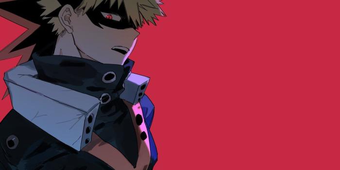 1332x850 Wallpaper look, mask, guy, red background, My Hero Academia, Boku No