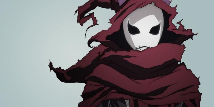 1500x938 Animated character in white mask and red hood, Yumekui Merry, John