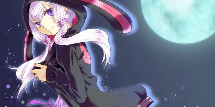 1920x1080 Download wallpaper 1920x1080 girl, night, moon, jacket, hood, ears