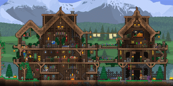 1584x688 Mountain Settlement | Terraria | Terrarium, Terraria house design