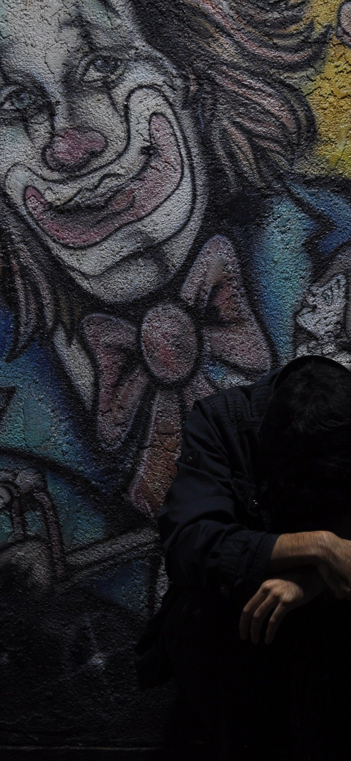 1125x2436 Download 1125x2436 Lonely Sad Man, Graffiti, Wall, Mood Wallpapers