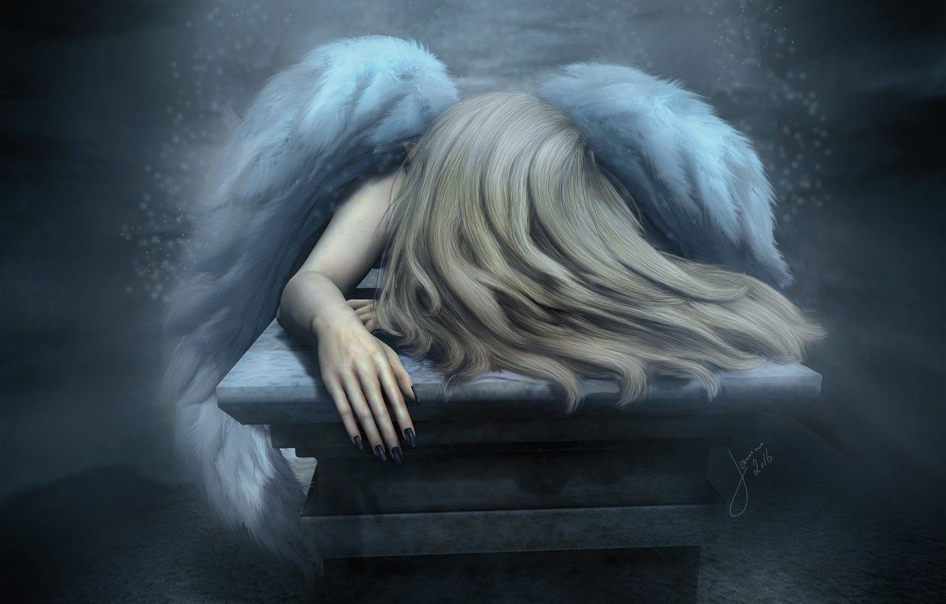 1332x850 Wallpaper sadness, mood, hair, wings, angel images for desktop