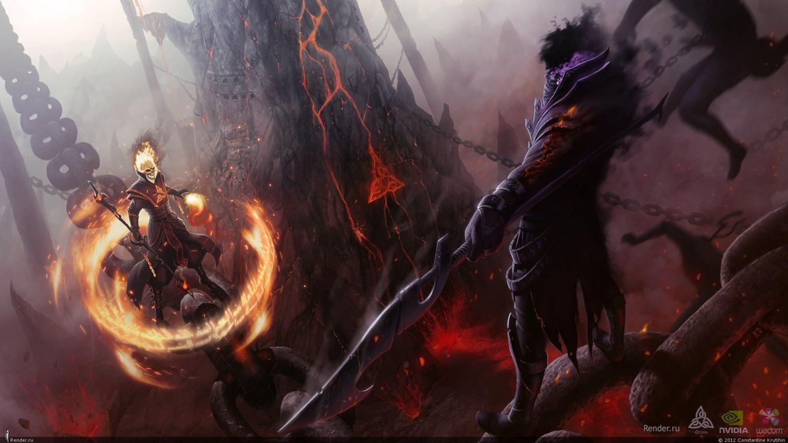 1920x1080 Download wallpaper spear, fire, wizard, magician free desktop