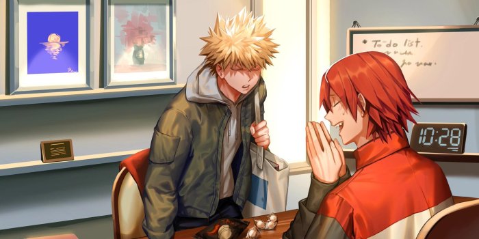 2048x1152 Katsuki Bakugo & Eijiro Kirishima (Office Work) HD wallpaper download