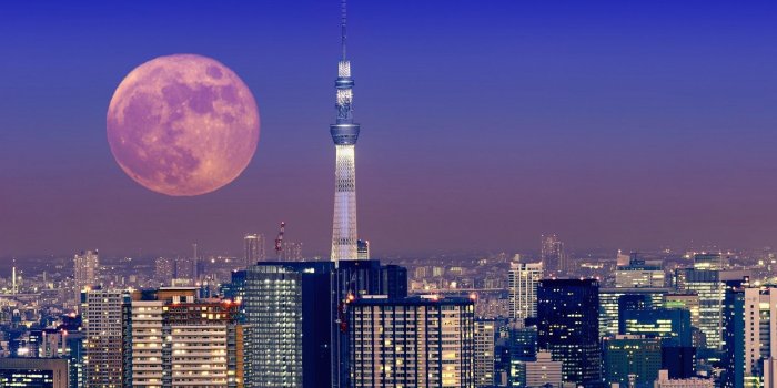 1920x1080 Moon Over Tokyo, Japan ❤ 4K HD Desktop Wallpaper for 4K Ultra HD TV