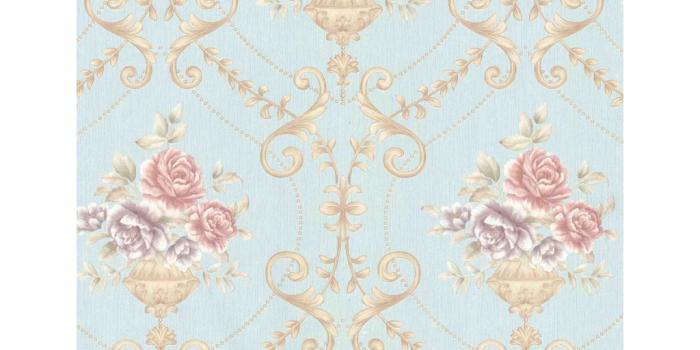 1024x800 PRESTO BAZAAR Light Blue and Gold Floral Wallpaper