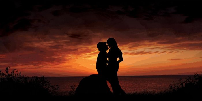 1920x1200 romantic kiss sunset sun sea cute couple scenery silhouette hd