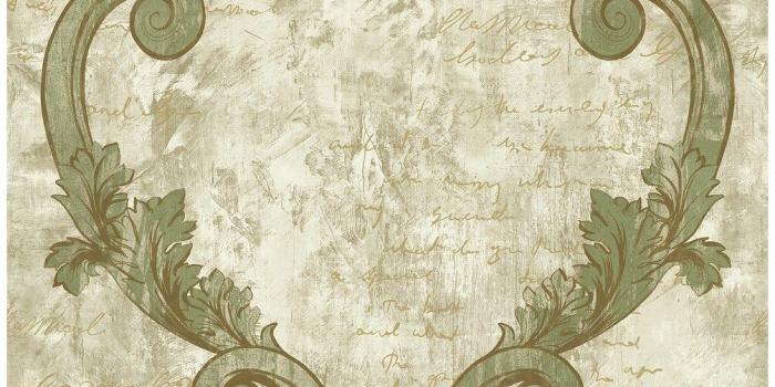 1006x1006 Sicily Ogee/Script/Calligraphy/Scrolls-Leaf / Ironwork Wallpaper, In Mint,  Metallic Gold, & Light Taupe