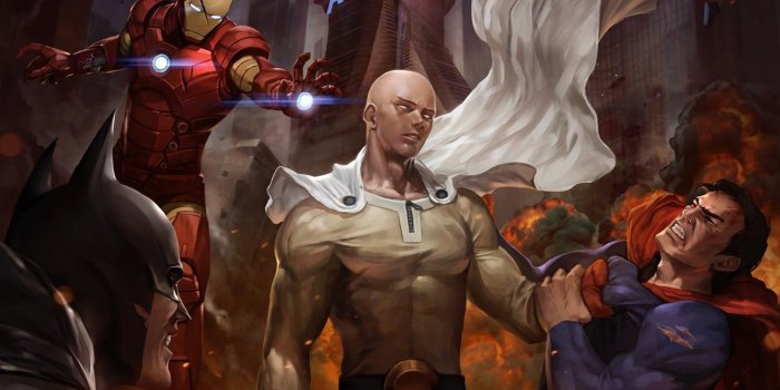 1332x850 Wallpaper Batman, anime, iron man, One-Punch Man, Saitama, Superman