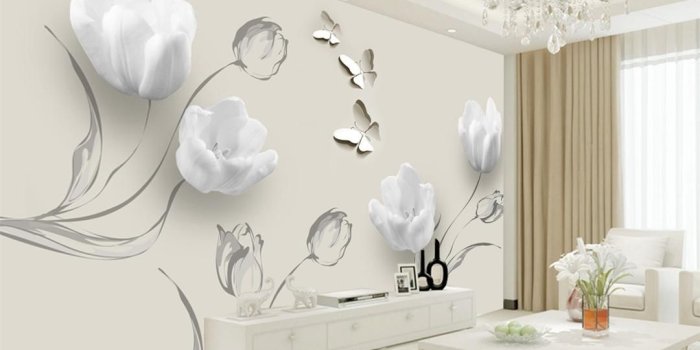 1080x887 Photo Wallpaper 3d Fashion Simple Tulip Butterfly 3D Living Room Bedroom  Background Wall Decoration Wallpaper