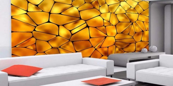 1000x808 Wall Mural 3D Fashion Streamer Golden Geometric Puzzle Modern Custom