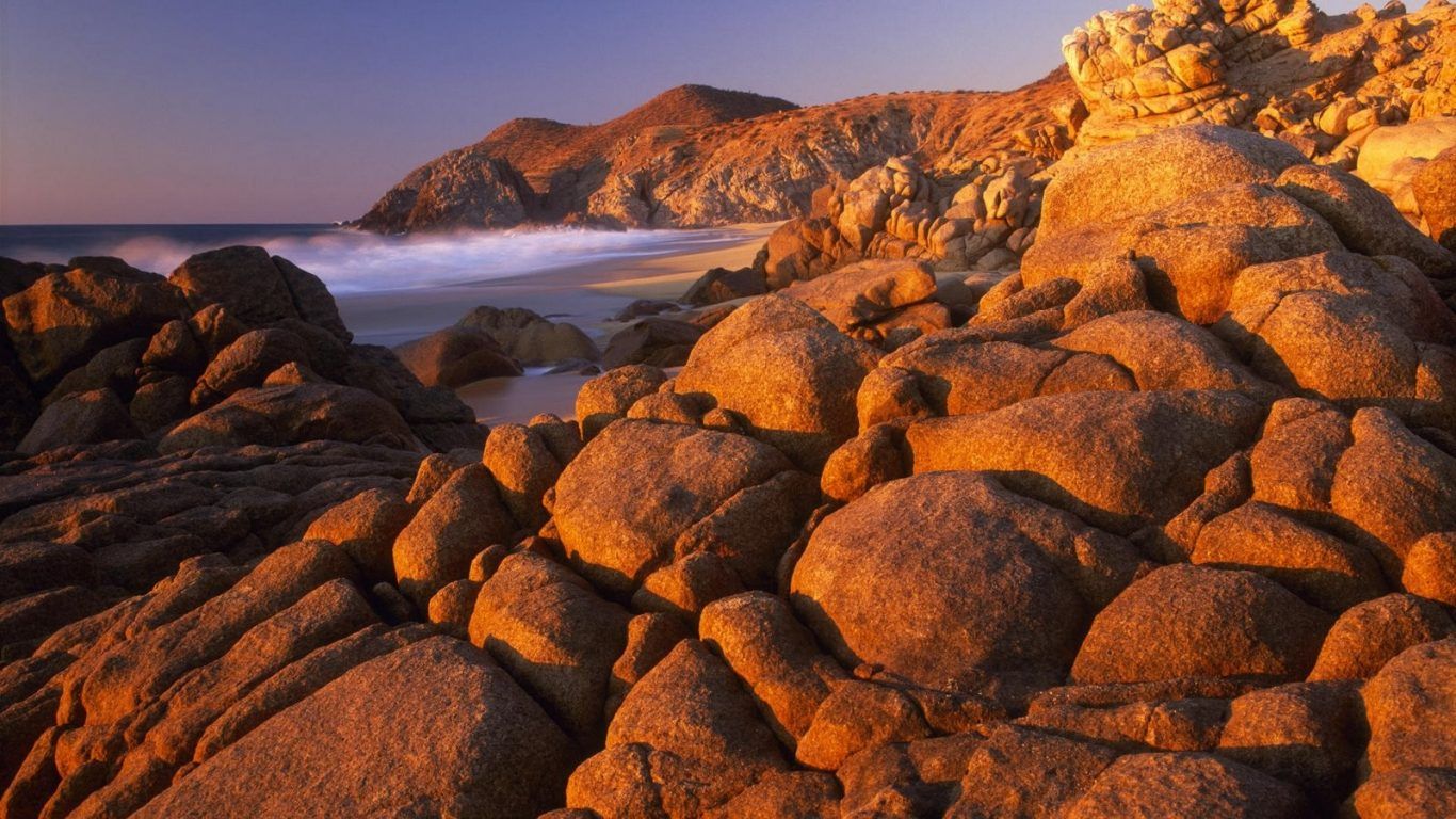 1366x768 Beach: Granite Rock Shorline Coast Ocean California Beach Coastline
