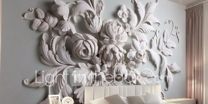 1500x1500 JAMMORY Embossed White Large Flower Decoratio 3D Fashion Wallpaper