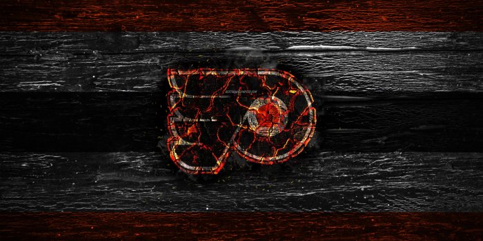 2880x1800 Download wallpapers Philadelphia Flyers, fire logo, NHL, orange and