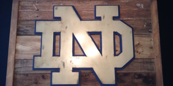 1024x768 Hand distressed Notre Dame 3-D logo sign. Reclaimed wood sign. 3-D