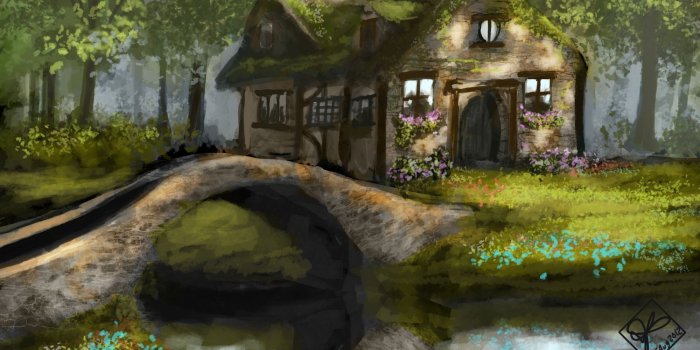 2000x1187 Cottage, With, Bridge, Beautiful, Sceenry, HD, Desktop, Background