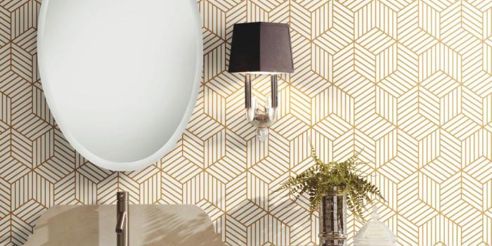 1000x1000 Geometric Gold Hexagon Peel and Stick Mid Century Modern Wallpaper