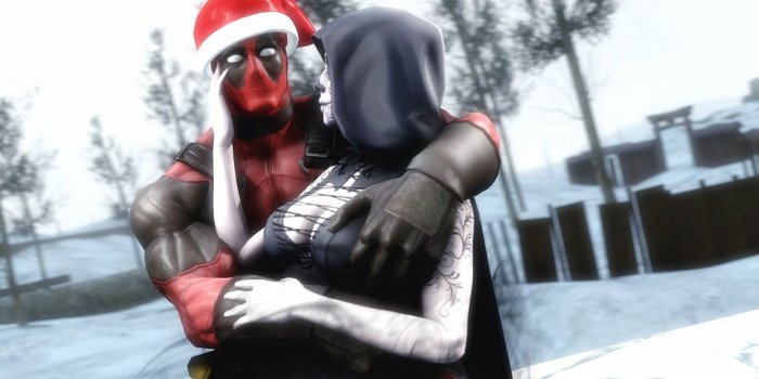 1244x700 Heroes comics Winter hat Hood headgear Two Hug deadpool comics