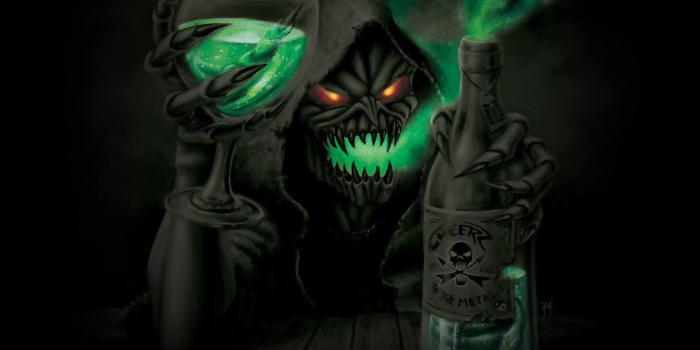 1920x1200 Monster holding bottle fan art, digital art, skull, skeleton, Grim