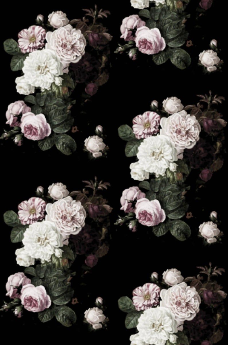 794x1202 Dark Floral wallpaper Black floral Removable wallpaper vintage roses floral  on black flowers Peel & Stick Self Adhesive nursery mural black