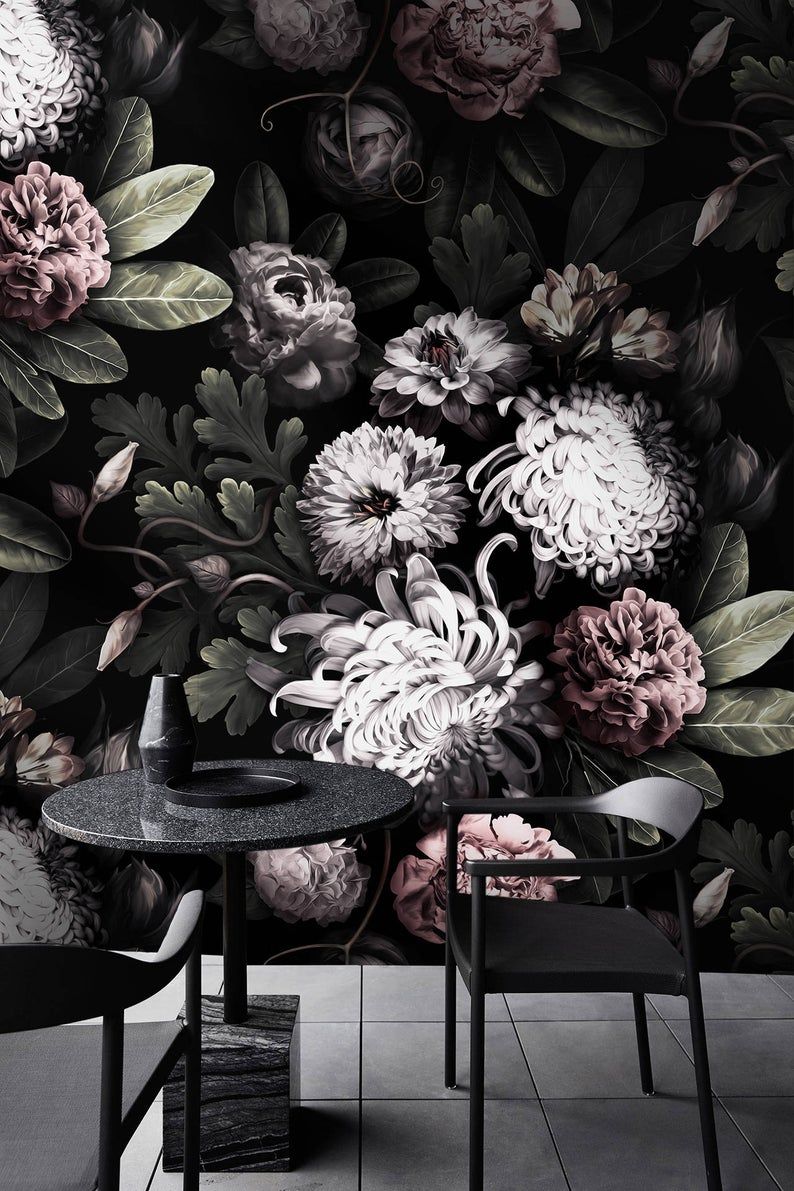 794x1191 Dark Floral Wallpaper, floral wallpaper, dark flowers, Peony wallpaper,  Black Floral, Wallpaper, removable wallpaper, tropical wallpaper,