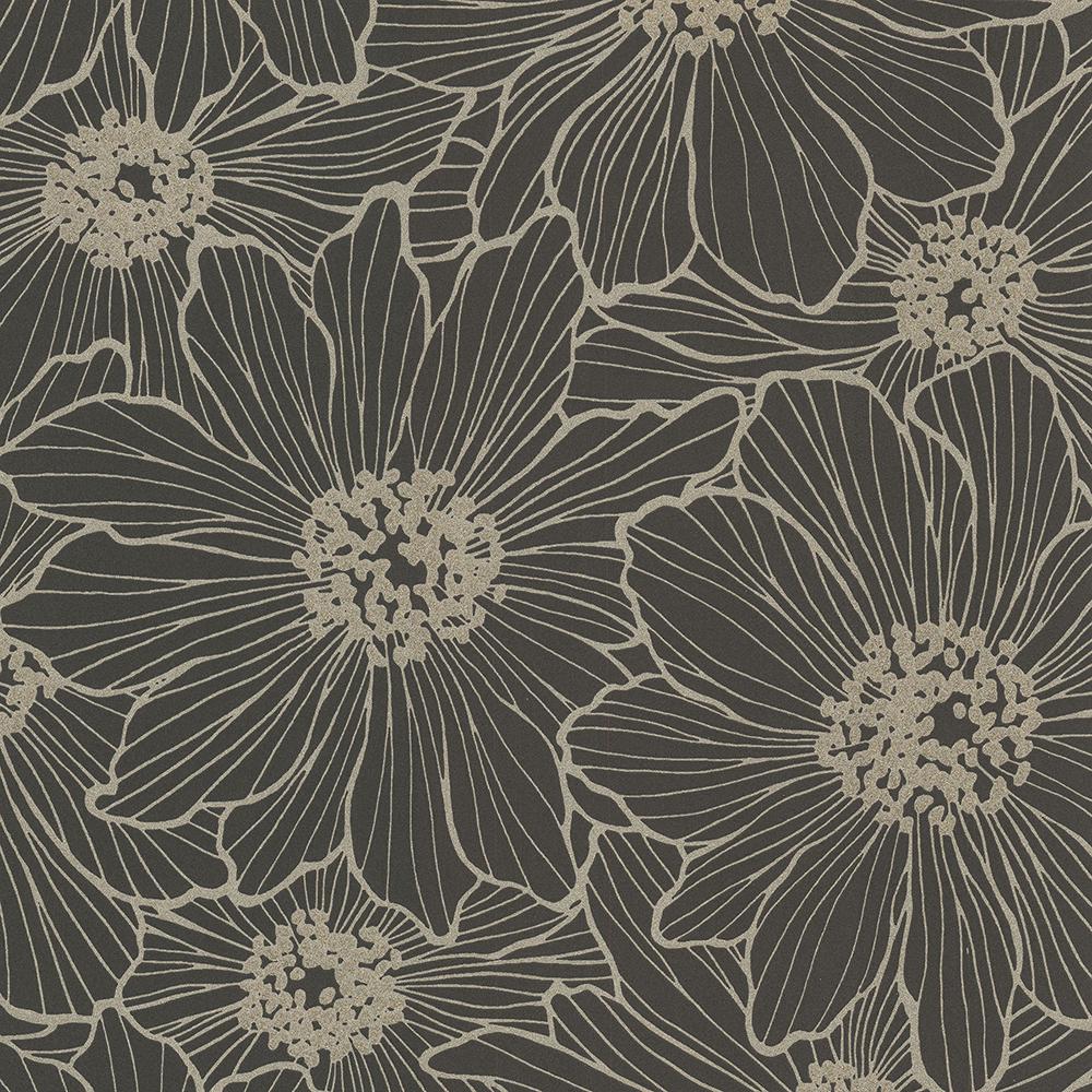 1000x1000 56.4 sq. ft. Vivienne Black Floral Wallpaper